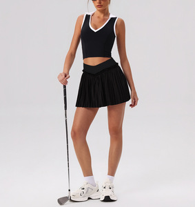 Women 2 In 1 Tennis Skirt Sets Sleeveless Sports Top Pleated Skirt Quick Dry Athletic Golf Workout Activewear Outfit For Ladies - Product Image 5