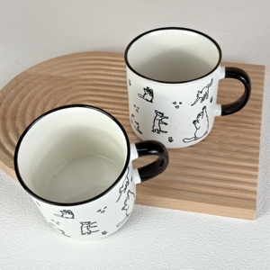 Minimalist Cute Animal Design Ceramic Coffee Mug Gift Set 4pcs Black and White Pattern Big Capacity Water Cup Mugs - Product Image 6