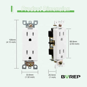 เต้ารับไฟฟ้าแบบสองช่อง BAREP 15A 125V รุ่น NEMA 5-15R ป้องกันการงัดแงะ ได้รับการรับรองมาตรฐาน CULus หน้าสัมผัสทองเหลือง ตัวเรือนพลาสติกสีขาว - Product Image 5