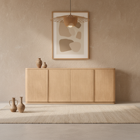 Buffet de rangement vintage RH LIGNE en bois massif à 4 portes réglables, finition vieillie, pour salon, à placer derrière le canapé et la télévision