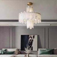 Lustre suspendu LED réglable en hauteur en albâtre, cuivre et marbre espagnol pour cuisine et salon