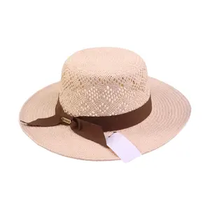 الجملة أزياء المرأة شاطئ بنما قبعة نشمر واسعة قبعة لها حواف ورقة حبل قبعة من القش