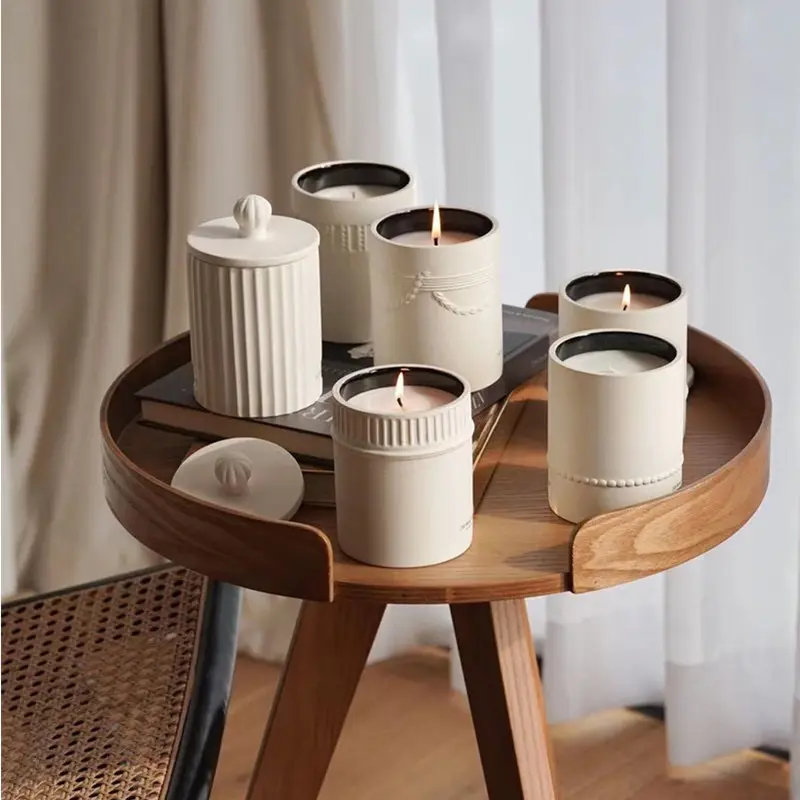 Instagram Personalized Design Concrete Vessel Home Decoration Huile Parfum Pour Bougie Aromatherapy Scented Candle with Lids