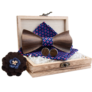 4 pièces/ensemble 3D personnalisé fait main en <span class=keywords><strong>bois</strong></span> noeud papillon <span class=keywords><strong>et</strong></span> soie <span class=keywords><strong>mouchoir</strong></span> cravate broche bouton de manchette noeud papillon avec boîte cadeau - Product Image 5