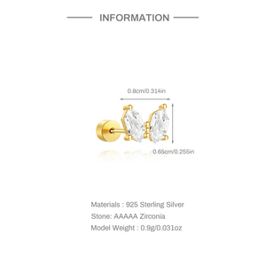 Clous d'oreilles tendance en forme de papillon en argent sterling S925 avec tige filetée à dos plat - Product Image 2