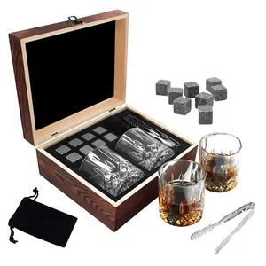 Whiskey Glasses Granite Cubes and Stones Gift Set 2023 Hot Selling Round Crystal Ice Bar Accessories Grey Sustainable >5 Piece