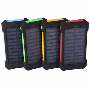 太阳能发电银行双USB移动电源20000mAh指南针防水电池充电外部便携式太阳能电池板带led灯