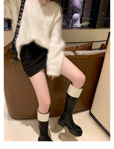 עיצוב אופנה עור cowhide עור נשים ארוכות עם עקב עבה וצבע הבלעדית חסום רזה בסגנון אביר נשים מגפיים - Product Image 4