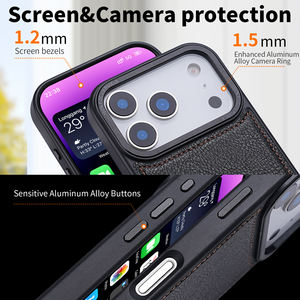 Housse de protection pour téléphone portable en cuir PU sans fil <span class=keywords><strong>avec</strong></span> bouton métallique et chargeur magnétique pour iPhone 17 Pro Max - Product Image 4