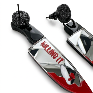 Pendientes de Cuchillo Personalizados 'Killing It' al por Mayor, Joyería Chic de Acrílico Espejo con Temática de Terror, Regalo Espeluznante de Halloween DDP - Product Image 2