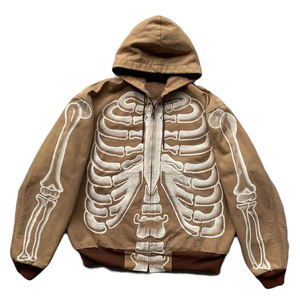 جاكيت جينز مخصص بغطاء للرأس وسحاب، بغسيل حمضي، فضفاض، من قماش القطن، ملابس الشارع، طراز قديم، للشتاء، مطبوع، طويل، سترة عمل - Product Image 1