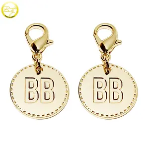 Custom Keychain Gold Charms Making Round Shape Phone Accessory Metal Name Hang Tags Pendant With Clasp