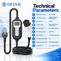 Chargeur EV portable OLINK jusqu'à 22 kW 32 A avec câble de 1/3 phase, type 2, affichage LED et option application pour la recharge à domicile