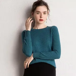 Custom Mongolian Cashmere Sweater Crew Neck Knitted Solid Color Wool Pullover Sweater For Women
