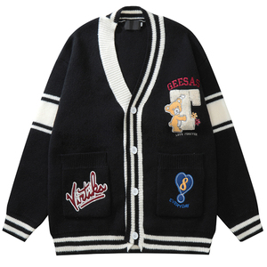 Custom Oem V Neck College Sweateer Embroidery Letter Cartoon Patches Knitted Knitwear Unisex <strong>Varsity</strong> Sweater Letterman <strong>Cardigan</strong> - Product Image 2