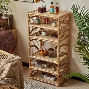 Estantería multicapa de estilo nórdico, estante de almacenamiento de bambú con ratán Real, fácil instalación y móvil para sala de estar - Product Image 5
