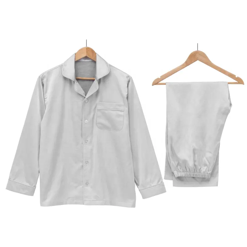 Мягкая двойная Антимикробная пижама из шелка тутового шелкопряда с логотипом на заказ, мужские пижамы из чистого серебряного волокна