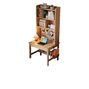 <b>Mini</b> Solid Wood <b>Desk</b> With Bookshelf Integrated Study Table For Home Bedroom Computer Use Rubberwood Minimalist Modern Style - Product Image 5
