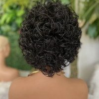 Perruques courtes colorées pas chères, bouclées, entièrement faites à la machine, en cheveux humains brésiliens, coupe pixie avec frange pour femmes noires
