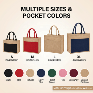 Gepersonaliseerde ecovriendelijke, op maat gecoate jute opvouwbare tassen met lange hengsels en zak voor herbruikbare reclame - Product Image 3