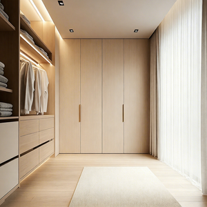 ตู้เสื้อผ้ามินิมอลแบบโรงงานพร้อมไฟ LED ตู้เสื้อผ้าแบบโมดูลลาย<span class=keywords><strong>ไม้</strong></span>สำหรับห้องนอน ตู้เสื้อผ้าแบบวอล์กอินสั่งทำได้ ขายส่ง - Product Image 1