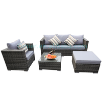 Ensemble de salon de jardin 4 pièces en rotin PE avec table basse et ottoman, mobilier de jardin en osier pour patio et cour
