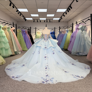 Jancember 6838 Vestidos <span class=keywords><strong>de</strong></span> XV Años <span class=keywords><strong>Azul</strong></span> <span class=keywords><strong>Cielo</strong></span> con Escote Corazón y Cola Larga - Product Image 4