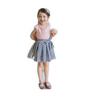Ropa Infantil al por Mayor, Vestido de Fiesta a Rayas de Manga Corta con Lazo, de Algodón para Niñas Bebés, de Proveedor Chino - Product Image 1