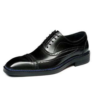 รองเท้าหนังแบบ Brogue สำหรับผู้ชาย หัวเหลี่ยม แบบผูกเชือก หนังแท้ พื้นยาง เหมาะสำหรับใส่ทำงาน ใส่ได้ทุกฤดู - Product Image 5