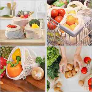 Bolsa de compras de malla de algodón reutilizable, lavable, ecológica, ligera, adecuada para frutas y verduras, almacenamiento de productos de supermercado - Product Image 4