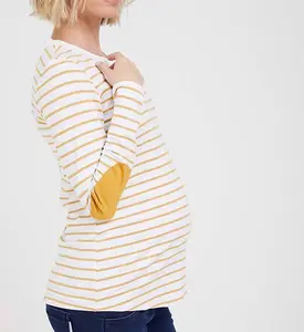 Betteractive Hotsale Stripped Crew Neck Long Sleeved Top For Pregnancy, OEM Factories Oversized Loungewear Maternity T Shirt