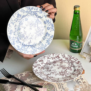 אירופה בסגנון וינטג 'ערב צלחות כחול פרחוני מודפסת צלחת פורצלן וצלחת חתונה וארוע - Product Image 2