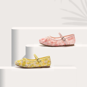 Nouvelles ballerines pour filles d'automne - Chaussures de princesse en dentelle florale rose avec nœud et bride à boucle, chaussures de fête pour enfants - Product Image 5