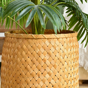 S/2 Farmhouse Rustic Brown Round Decorative Woven Bamboo Storage <b>Laundry</b> <b>Basket</b> with Wood Legs Organizer - Product Image 5