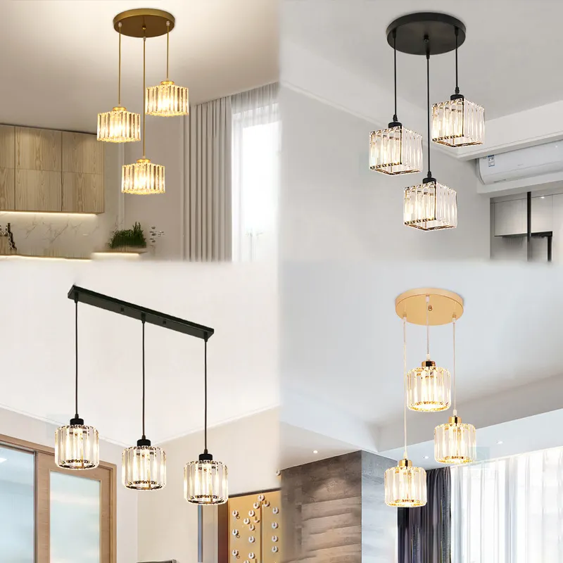 Dining Pendant Lights 3 Heads Led Nordic Modern Hanging Creative Bedroom Aisle Dining Room Lamp Bar Luxury Crystal Chandelier