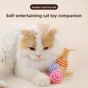 Giocattolo per Gatti: Palla in Sisal con Piume, Gioco Interattivo Sonoro, Teaser con Piume, Giocattolo da Masticare Durevole e Resistente ai Graffi - Accessori per Animali Domestici - Product Image 3