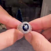 Nouvelle Bague de Luxe pour Femme avec Pierres Précieuses Ovales Nobles, Double Couche, Croix Brillante en Zircon Cubique, Argent, Bleu Royal, Modèle GJZ0478