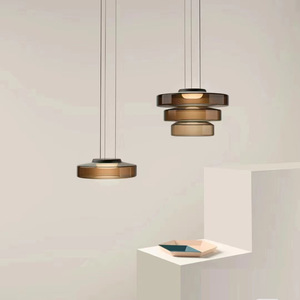 Lustre en verre Kruger couleur chocolat, hauteur réglable, luminaire suspendu LED pour la décoration intérieure - Product Image 1