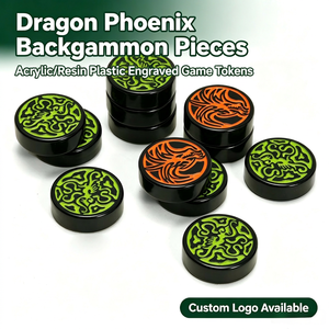 Jetons de backgammon de luxe sculptés <span class=keywords><strong>Dragon</strong></span> Phénix, en plastique brillant, ronds, personnalisables avec logo gravé, pour jeu de société, coffret cadeau - Product Image 1