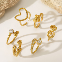 Anlauffreier Edelstahl-Strass-Öffnungsring, 18k Vergoldeter Schleifenknoten-Herzring für Damen, Geschenk