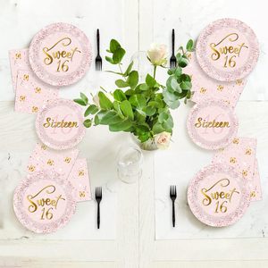 Hot Selling 7 Inch Modern Style Disposable Rose Gold Foil Plate <b>Marvellous</b> Quality 16 Birthday Supplies Sweet Theme Paper Food - Product Image 6