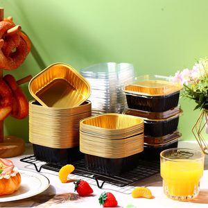 Wholesale 300ml 10oz 100pcs Square <b>Cupcake</b> Aluminum Foil Baking Trays with Plastic Lids Disposable Food Grade - Product Image 4