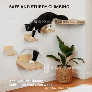 <b>Wooden</b> <b>Cat</b> Wall Shelf Set Corner Perch Anti Slip Pad For Small Medium <b>Cats</b> Pet Furniture - Product Image 2