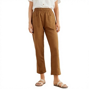 High Quality Pure Linen <b>Women's</b> Pants Custom Design Size Elastic Waist <b>Baggy</b> Style Latest Trending for Summer - Product Image 1