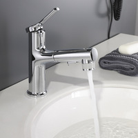 Robinet de lavabo noir rétractable à poignée unique et à trou unique, avec valve en céramique à noyau interne tout cuivre, pour eau chaude et froide