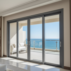 Portes coulissantes en aluminium à rupture <span class=keywords><strong>de</strong></span> pont thermique pour balcon extérieur, grandes baies vitrées à 4 rails, résistantes aux intempéries et aux chocs, conformes aux normes NFRC. - Product Image 1