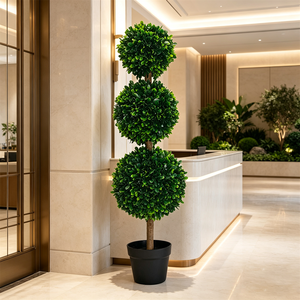 Arbre topiaire artificiel en buis à trois boules, plante verte artificielle en pot à trois sphères pour la décoration extérieure <span class=keywords><strong>de</strong></span> jardin, <span class=keywords><strong>de</strong></span> paysage et <span class=keywords><strong>de</strong></span> patio, OEM - Product Image 1