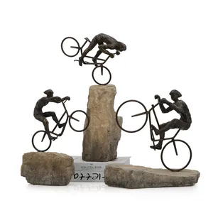 Resin Bronze Abstract Riding Cycling Figurine Metal Bicycle Creative Ornament For Home Decoration Sculpture