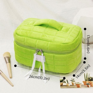 Bolsa de algodón de poliéster a cuadros reciclada personalizada de Color sólido de viaje de alta calidad, estuche cosmético de maquillaje con cremallera - Product Image 4