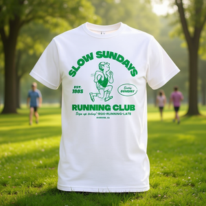 T-shirt Slow Sundays Running Club bianca con stampa verde unisex taglia grande per adulti - Product Image 3